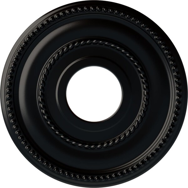 Ekena Millwork Valeriano Ceiling Medallion (Fits Canopies up to 6 1/4"), 12 1/8"OD x 3 5/8"ID x 3/4"P, Jet Black CM12VABLF - main